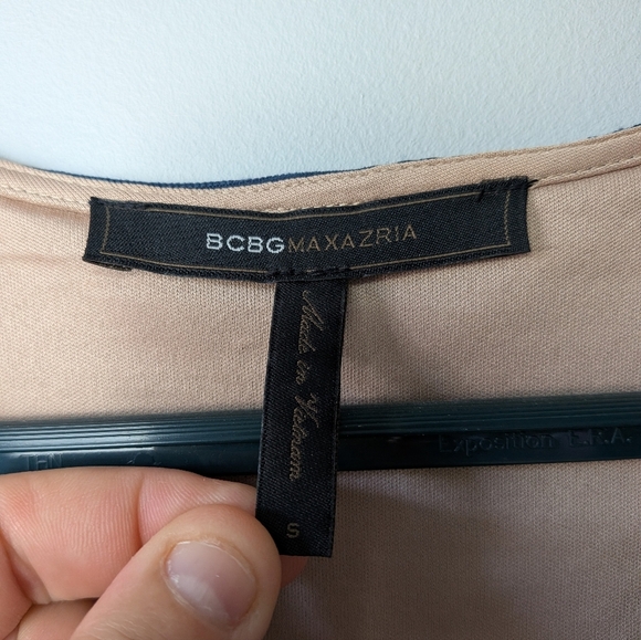 BCBG MAXAZRIA Navy Blue Fit Flare Dress Size Small Stripes Long Sleeves - Picture 6 of 11